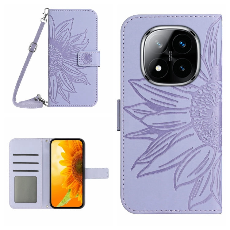 Skin Feel Sun Flower Embossed Flip Leather Phone Case with Lanyard, For Redmi Note 14 4G 163.25mm, For Redmi Note 14 5G, For Redmi Note 14 Pro+ 5G, For Redmi 14C 4G