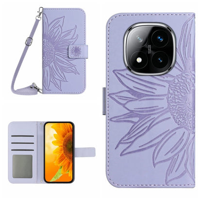 Skin Feel Sun Flower Embossed Flip Leather Phone Case with Lanyard, For Redmi Note 14 4G 163.25mm, For Redmi Note 14 5G, For Redmi Note 14 Pro+ 5G, For Redmi 14C 4G