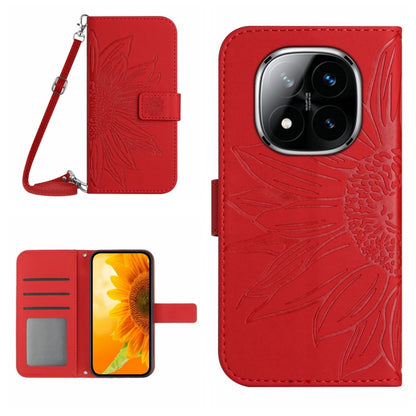 Skin Feel Sun Flower Embossed Flip Leather Phone Case with Lanyard, For Redmi Note 14 4G 163.25mm, For Redmi Note 14 5G, For Redmi Note 14 Pro+ 5G, For Redmi 14C 4G