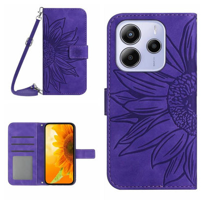 Skin Feel Sun Flower Embossed Flip Leather Phone Case with Lanyard, For Redmi Note 14 4G 163.25mm, For Redmi Note 14 5G, For Redmi Note 14 Pro+ 5G, For Redmi 14C 4G