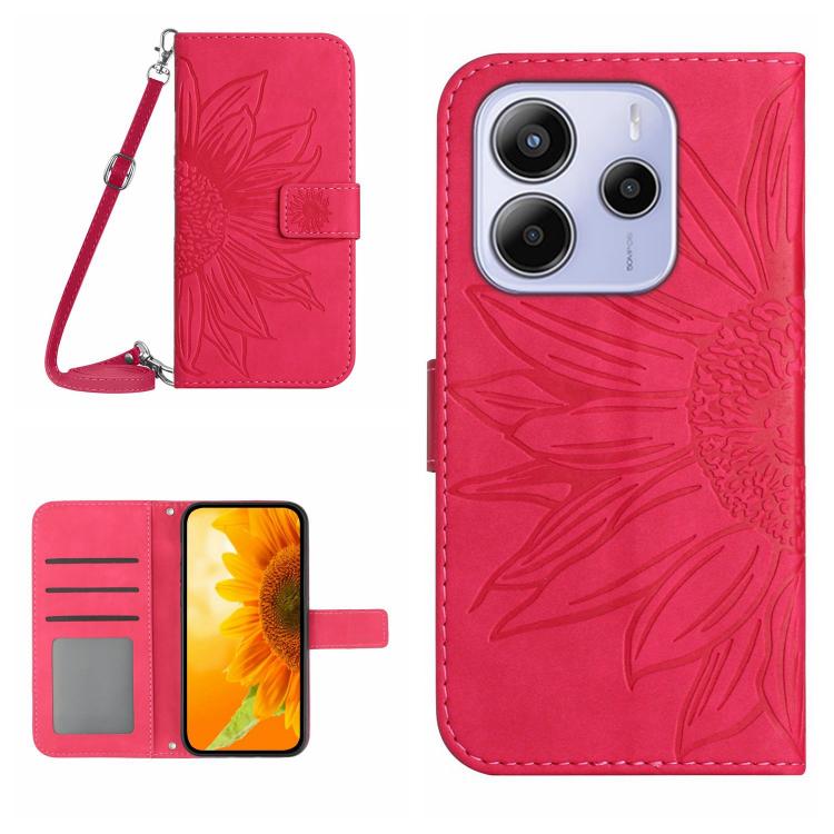 Skin Feel Sun Flower Embossed Flip Leather Phone Case with Lanyard, For Redmi Note 14 4G 163.25mm, For Redmi Note 14 5G, For Redmi Note 14 Pro+ 5G, For Redmi 14C 4G