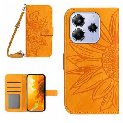 Skin Feel Sun Flower Embossed Flip Leather Phone Case with Lanyard, For Redmi Note 14 4G 163.25mm, For Redmi Note 14 5G, For Redmi Note 14 Pro+ 5G, For Redmi 14C 4G