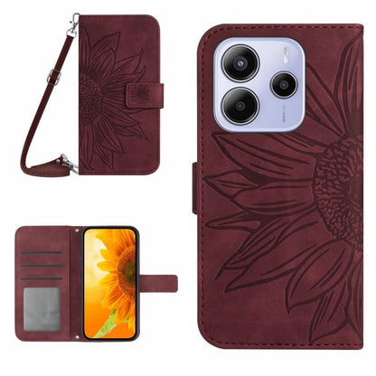 Skin Feel Sun Flower Embossed Flip Leather Phone Case with Lanyard, For Redmi Note 14 4G 163.25mm, For Redmi Note 14 5G, For Redmi Note 14 Pro+ 5G, For Redmi 14C 4G