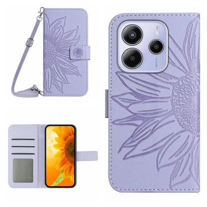 Skin Feel Sun Flower Embossed Flip Leather Phone Case with Lanyard, For Redmi Note 14 4G 163.25mm, For Redmi Note 14 5G, For Redmi Note 14 Pro+ 5G, For Redmi 14C 4G