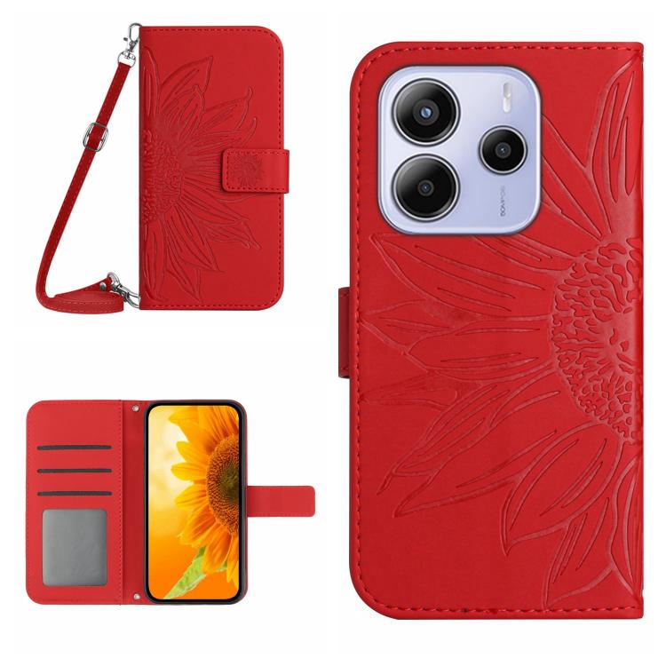 Skin Feel Sun Flower Embossed Flip Leather Phone Case with Lanyard, For Redmi Note 14 4G 163.25mm, For Redmi Note 14 5G, For Redmi Note 14 Pro+ 5G, For Redmi 14C 4G