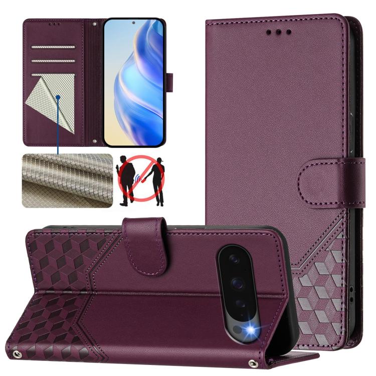 Honeycomb Embossing RFID Leather Phone Case, For Google Pixel 11 Pro XL, For Google Pixel 11 Pro / 11, For Google Pixel 10 Pro XL 5G Global, For Google Pixel 10 5G / 10 Pro 5G Global, For Google Pixel 9a, For Google Pixel 9 Pro XL                      ...