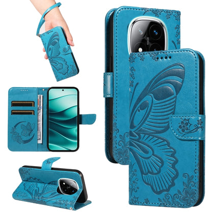 Swallowtail Butterfly Embossed Leather Phone Case, For Redmi Note 14 5G, For Redmi Note 14 Pro / 14 Pro+ 5G, For Redmi 14C 4G