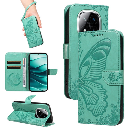 Swallowtail Butterfly Embossed Leather Phone Case, For Redmi Note 14 5G, For Redmi Note 14 Pro / 14 Pro+ 5G, For Redmi 14C 4G