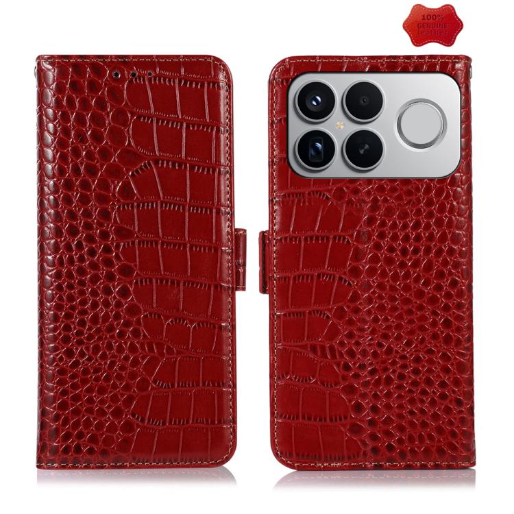 Crocodile Top Layer Cowhide Leather Phone Case, For Redmi Note 17 4G Global 169.7mm, For Redmi Note 17 Pro+ 5G Global 163.4mm, For Redmi Note 17 Pro 5G Global 163.5mm, For Redmi K100 Pro Max/Poco F9 Ultra 5G, For Redmi K100 Pro 5G/Poco F9 Pro 5G       ...