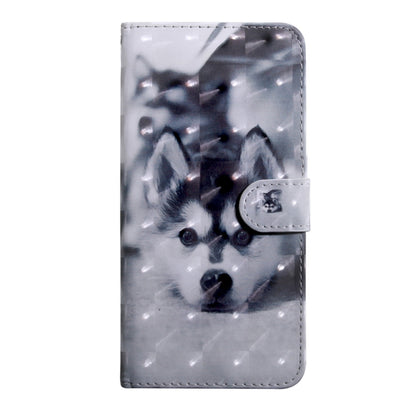 Husky-themed flip phone case with rounded magnetic flap, gray and black faux leather