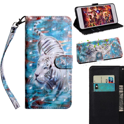 Blue tiger patterned flip phone case with card slots and wrist strap, with built-in stand.