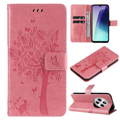 Tree & Cat Embossed Pattern Flip Leather Phone Case, For Redmi Note 14 Pro / 14 Pro+ 5G, For Redmi 14C 4G Global