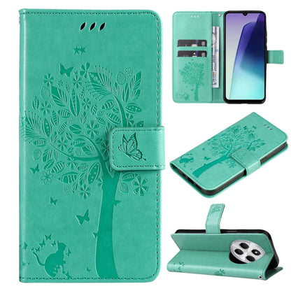 Tree & Cat Embossed Pattern Flip Leather Phone Case, For Redmi Note 14 Pro / 14 Pro+ 5G, For Redmi 14C 4G Global