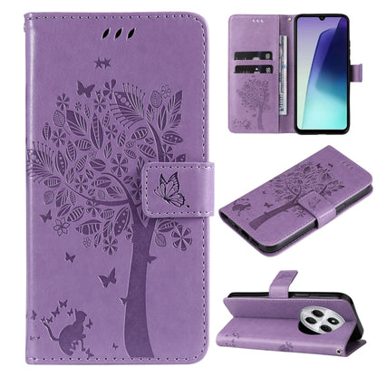 Tree & Cat Embossed Pattern Flip Leather Phone Case, For Redmi Note 14 Pro / 14 Pro+ 5G, For Redmi 14C 4G Global