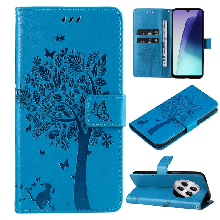 Tree & Cat Embossed Pattern Flip Leather Phone Case, For Redmi Note 14 Pro / 14 Pro+ 5G, For Redmi 14C 4G Global