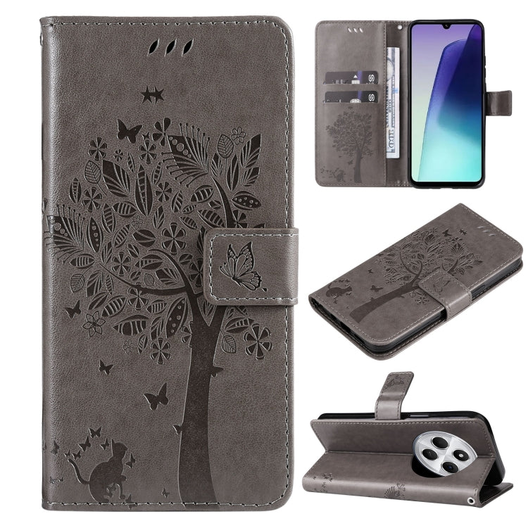 Tree & Cat Embossed Pattern Flip Leather Phone Case, For Redmi Note 14 Pro / 14 Pro+ 5G, For Redmi 14C 4G Global