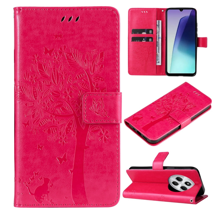 Tree & Cat Embossed Pattern Flip Leather Phone Case, For Redmi Note 14 Pro / 14 Pro+ 5G, For Redmi 14C 4G Global