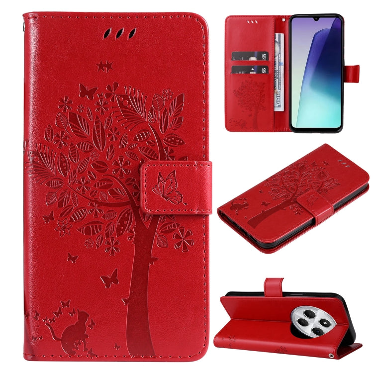 Tree & Cat Embossed Pattern Flip Leather Phone Case, For Redmi Note 14 Pro / 14 Pro+ 5G, For Redmi 14C 4G Global