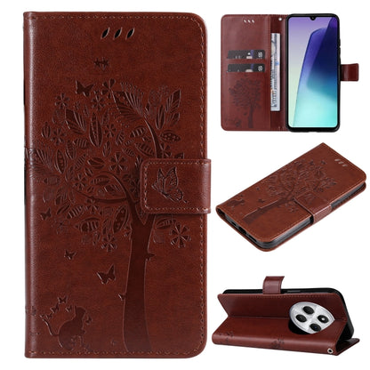 Tree & Cat Embossed Pattern Flip Leather Phone Case, For Redmi Note 14 Pro / 14 Pro+ 5G, For Redmi 14C 4G Global
