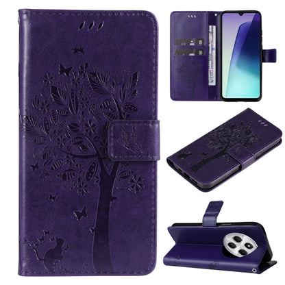 Tree & Cat Embossed Pattern Flip Leather Phone Case, For Redmi Note 14 Pro / 14 Pro+ 5G, For Redmi 14C 4G Global