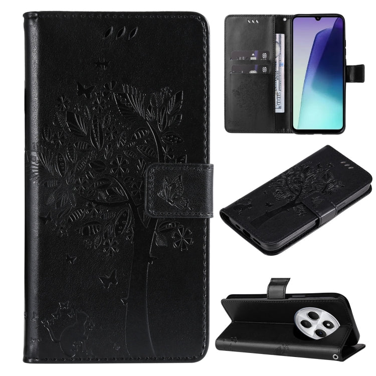Tree & Cat Embossed Pattern Flip Leather Phone Case, For Redmi Note 14 Pro / 14 Pro+ 5G, For Redmi 14C 4G Global