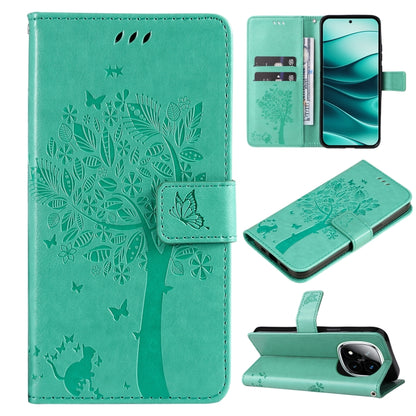 Tree & Cat Embossed Pattern Flip Leather Phone Case, For Redmi Note 14 Pro / 14 Pro+ 5G, For Redmi 14C 4G Global