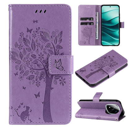 Tree & Cat Embossed Pattern Flip Leather Phone Case, For Redmi Note 14 Pro / 14 Pro+ 5G, For Redmi 14C 4G Global