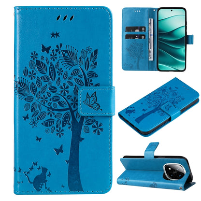 Tree & Cat Embossed Pattern Flip Leather Phone Case, For Redmi Note 14 Pro / 14 Pro+ 5G, For Redmi 14C 4G Global
