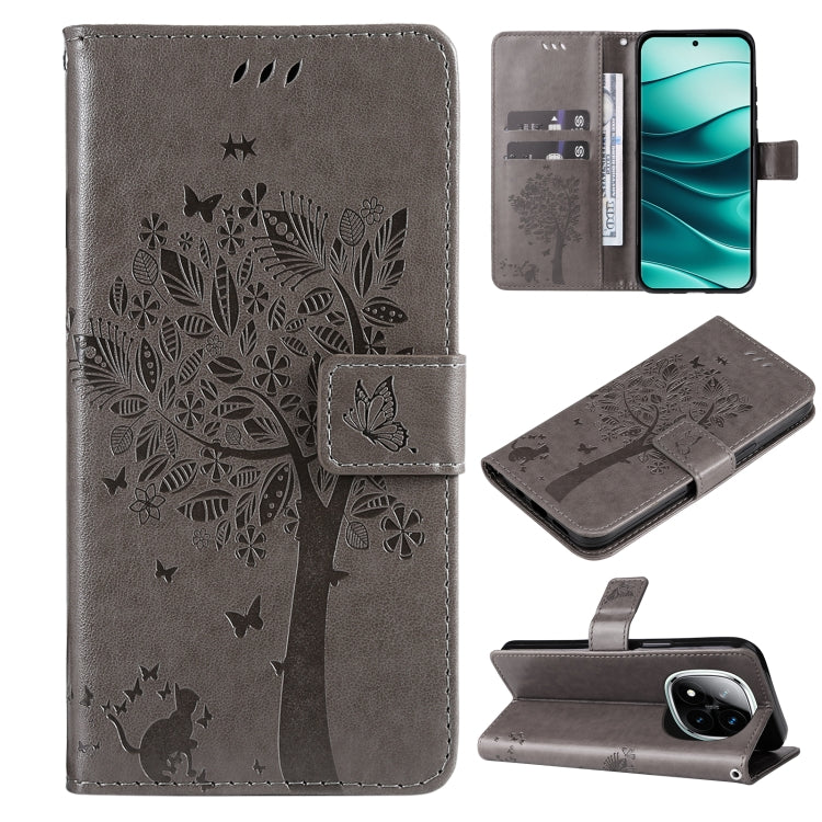 Tree & Cat Embossed Pattern Flip Leather Phone Case, For Redmi Note 14 Pro / 14 Pro+ 5G, For Redmi 14C 4G Global