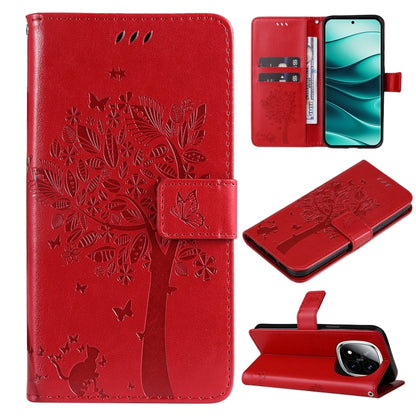 Tree & Cat Embossed Pattern Flip Leather Phone Case, For Redmi Note 14 Pro / 14 Pro+ 5G, For Redmi 14C 4G Global