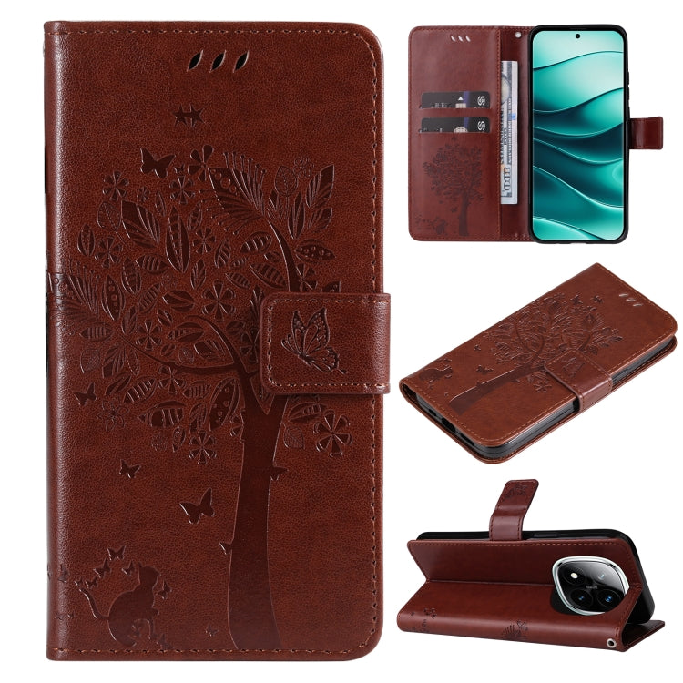 Tree & Cat Embossed Pattern Flip Leather Phone Case, For Redmi Note 14 Pro / 14 Pro+ 5G, For Redmi 14C 4G Global