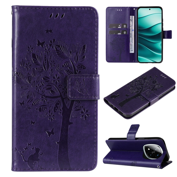 Tree & Cat Embossed Pattern Flip Leather Phone Case, For Redmi Note 14 Pro / 14 Pro+ 5G, For Redmi 14C 4G Global