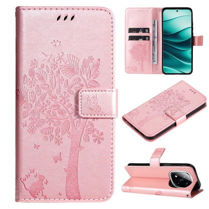 Tree & Cat Embossed Pattern Flip Leather Phone Case, For Redmi Note 14 Pro / 14 Pro+ 5G, For Redmi 14C 4G Global