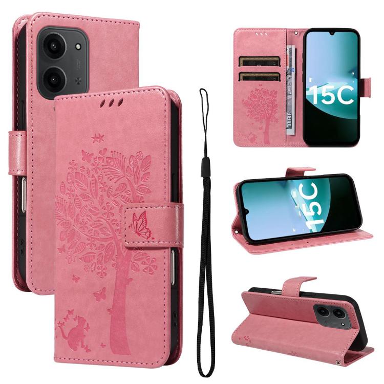 Tree & Cat Embossed Pattern Flip Leather Phone Case, For Redmi 15 5G / 4G EU 171mm, For Redmi 15C 5G / 4G Global 171mm, For Redmi A5 4G 173.3mm, For Redmi Note 14S 4G / Note 13 Pro 4G, For Redmi K80 / K80 Pro, For Redmi Note 14 4G Global 163.25mm      ...
