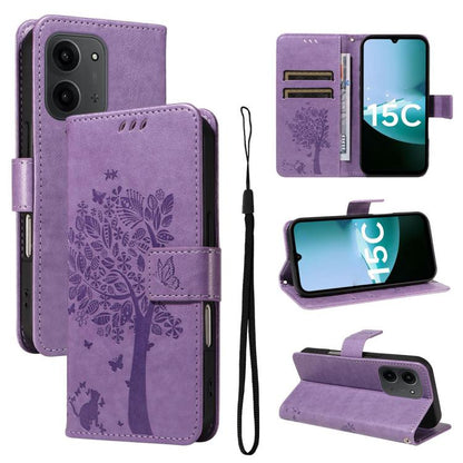Tree & Cat Embossed Pattern Flip Leather Phone Case, For Redmi 15 5G / 4G EU 171mm, For Redmi 15C 5G / 4G Global 171mm, For Redmi A5 4G 173.3mm, For Redmi Note 14S 4G / Note 13 Pro 4G, For Redmi K80 / K80 Pro, For Redmi Note 14 4G Global 163.25mm      ...