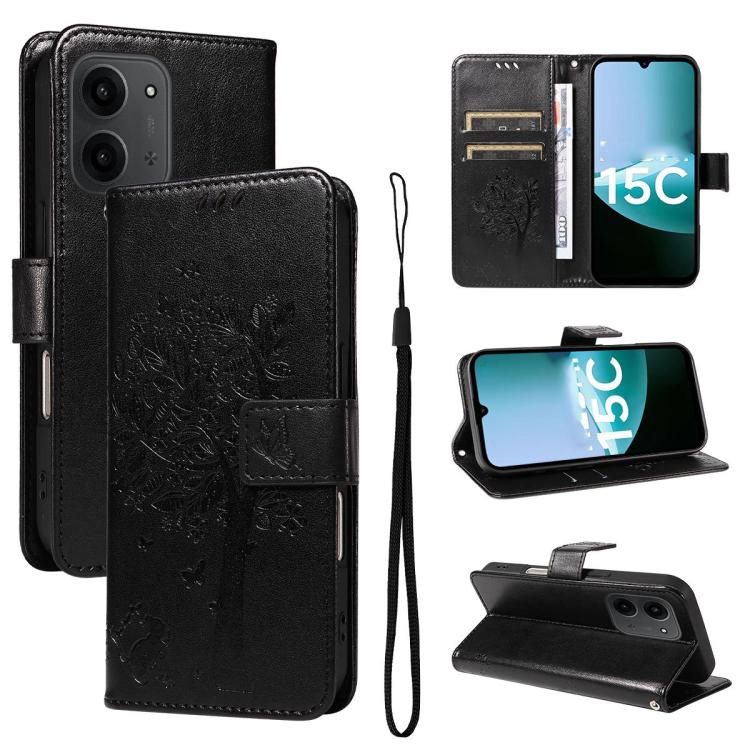 Tree & Cat Embossed Pattern Flip Leather Phone Case, For Redmi 15 5G / 4G EU 171mm, For Redmi 15C 5G / 4G Global 171mm, For Redmi A5 4G 173.3mm, For Redmi Note 14S 4G / Note 13 Pro 4G, For Redmi K80 / K80 Pro, For Redmi Note 14 4G Global 163.25mm      ...