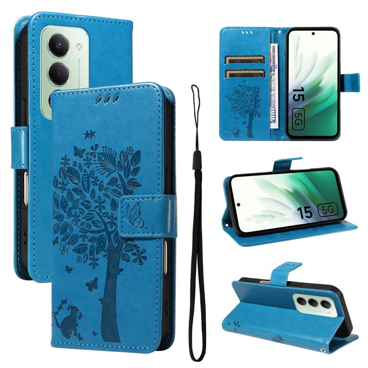 Tree & Cat Embossed Pattern Flip Leather Phone Case, For Redmi 15 5G / 4G EU 171mm, For Redmi 15C 5G / 4G Global 171mm, For Redmi A5 4G 173.3mm, For Redmi Note 14S 4G / Note 13 Pro 4G, For Redmi K80 / K80 Pro, For Redmi Note 14 4G Global 163.25mm      ...