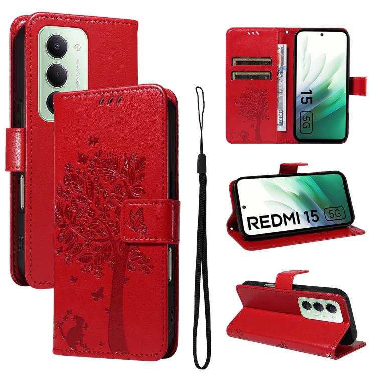 Tree & Cat Embossed Pattern Flip Leather Phone Case, For Redmi 15 5G / 4G EU 171mm, For Redmi 15C 5G / 4G Global 171mm, For Redmi A5 4G 173.3mm, For Redmi Note 14S 4G / Note 13 Pro 4G, For Redmi K80 / K80 Pro, For Redmi Note 14 4G Global 163.25mm      ...