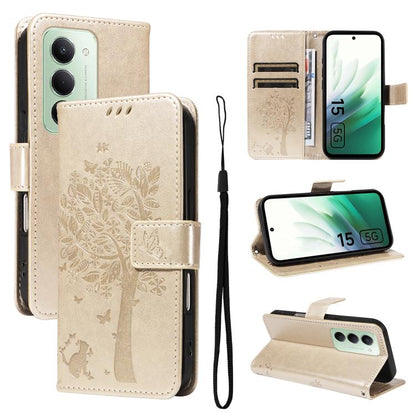 Tree & Cat Embossed Pattern Flip Leather Phone Case, For Redmi 15 5G / 4G EU 171mm, For Redmi 15C 5G / 4G Global 171mm, For Redmi A5 4G 173.3mm, For Redmi Note 14S 4G / Note 13 Pro 4G, For Redmi K80 / K80 Pro, For Redmi Note 14 4G Global 163.25mm      ...