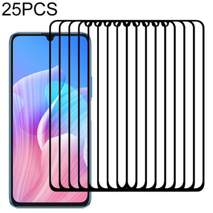 Multiple clear tempered glass screen protector films covering a smartphone