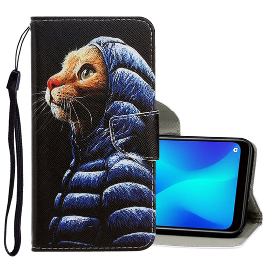 PU leather phone wallet case with blue cat 3D drawing and flip cover