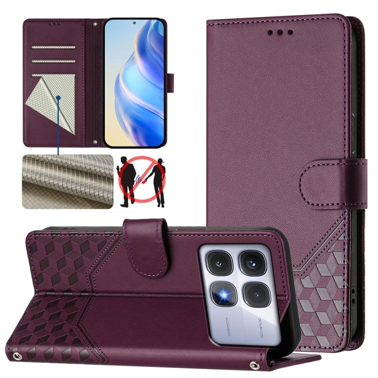 Honeycomb Embossing RFID Leather Phone Case, For Redmi 14C 4G, For Redmi K70 Ultra 5G, For Redmi 13 5G / 4G Global, For Redmi A3 4G Global / A3X 4G, For Redmi Note 13 Pro 4G Global, For Redmi 13C 4G, For Redmi Note 13 4G Global                         ...