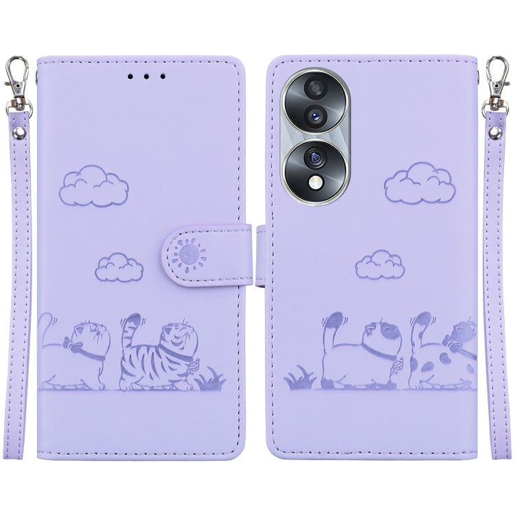 Cute Cats RFID Leather Phone Case, For Honor 70