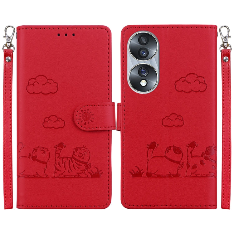 Cute Cats RFID Leather Phone Case, For Honor 70