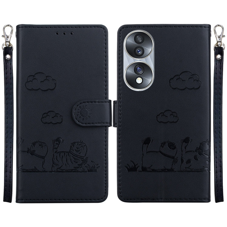 Cute Cats RFID Leather Phone Case, For Honor 70