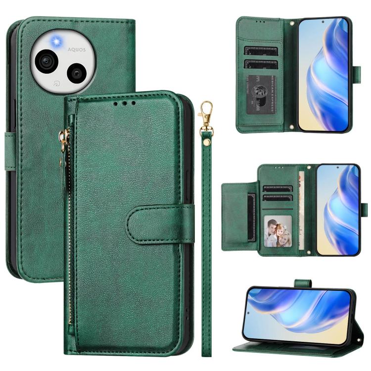 Multi-Card Slots Zipper Wallet Leather Phone Case, For Sharp Aquos wish6, For Sharp Aquos R11, For Sharp Aquos Sense 10, For Sharp Basio Active3, For Sharp Aquos Sense9 Plus, For Sharp Aquos Sense9, For Sharp Aquos R9 Pro, For Sharp Aquos Wish4        ...