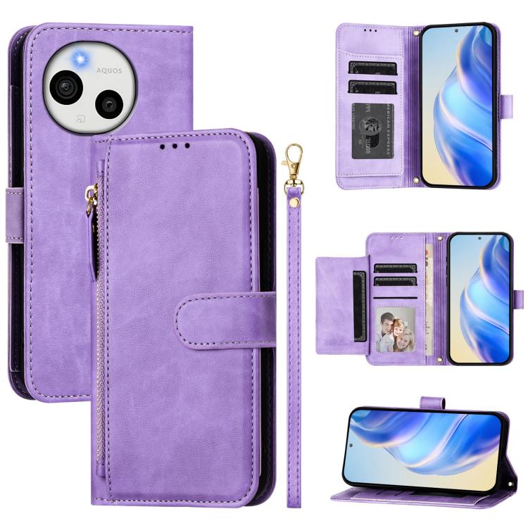 Multi-Card Slots Zipper Wallet Leather Phone Case, For Sharp Aquos wish6, For Sharp Aquos R11, For Sharp Aquos Sense 10, For Sharp Basio Active3, For Sharp Aquos Sense9 Plus, For Sharp Aquos Sense9, For Sharp Aquos R9 Pro, For Sharp Aquos Wish4        ...