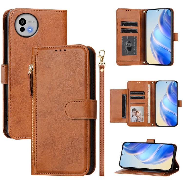 Multi-Card Slots Zipper Wallet Leather Phone Case, For Sharp Aquos wish6, For Sharp Aquos R11, For Sharp Aquos Sense 10, For Sharp Basio Active3, For Sharp Aquos Sense9 Plus, For Sharp Aquos Sense9, For Sharp Aquos R9 Pro, For Sharp Aquos Wish4        ...