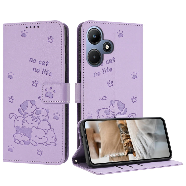 Embossed Kitten Phone Leather Case with Lanyard, For Infinix Note 30i, For Infinix Note 30 Pro, For Infinix Hot 30i, For Infinix Hot 30 4G