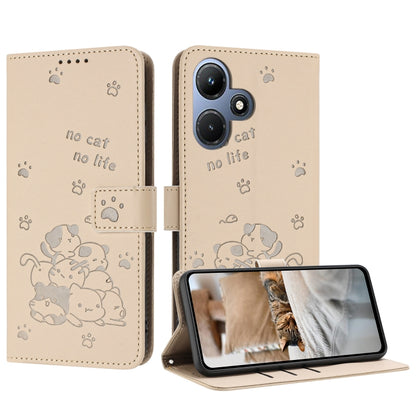 Embossed Kitten Phone Leather Case with Lanyard, For Infinix Note 30i, For Infinix Note 30 Pro, For Infinix Hot 30i, For Infinix Hot 30 4G